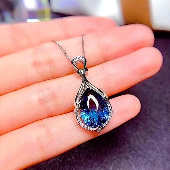 Blue Sapphire Sterling Silver Pendant Necklace - Picture 3 of 7